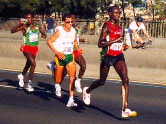 Olympic runners on the bridge