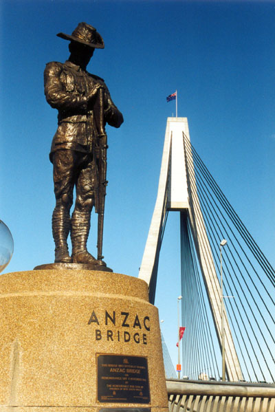 The Australian Digger statue at the western end of the bridge